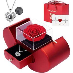 Preserved Real Rose with I Love You Necklace 100 Languages, Gifts